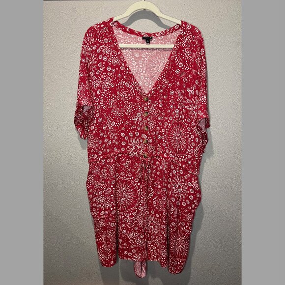 Torrid Red/White Printed Rayon Slub Short Sleeve Romper Size 3 - Picture 1 of 3
